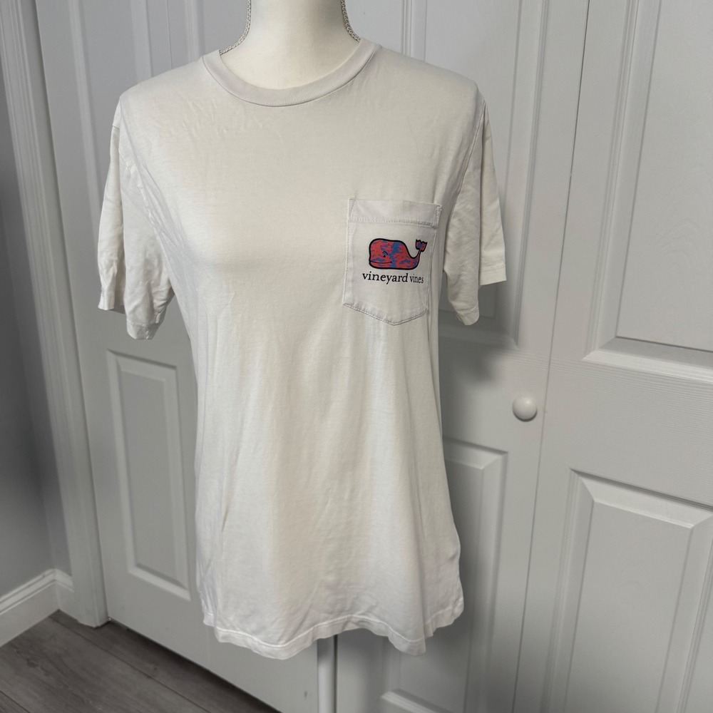 Vineyard Vines Womens White Camo Whale Pocket T-Shirt XS Short Sleeve Cotton